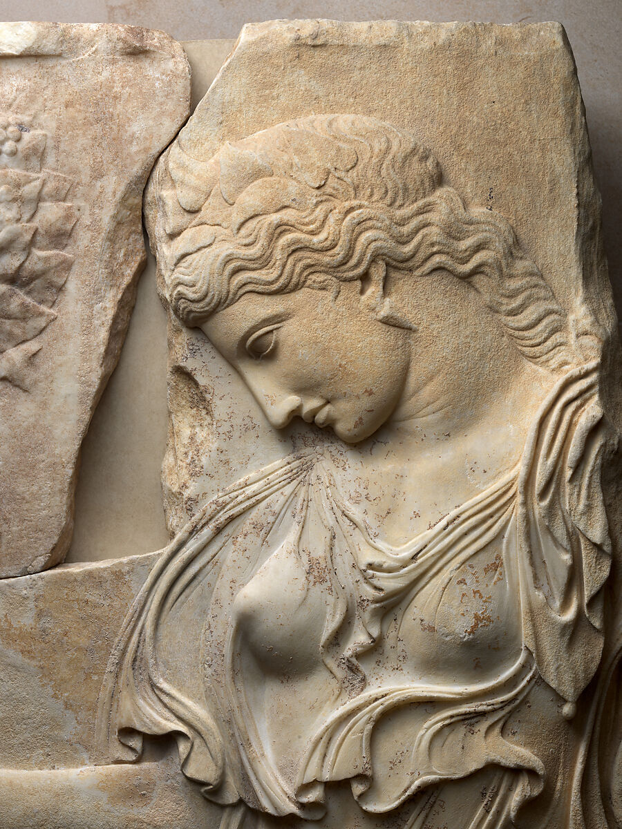 Marble relief with a dancing maenad, Adaptation of work attributed to Kallimachos, Marble, Pentelic, Roman