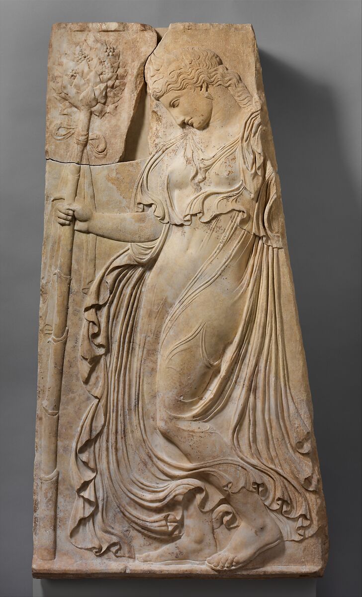 Marble relief with a dancing maenad, Adaptation of work attributed to Kallimachos, Marble, Pentelic, Roman 