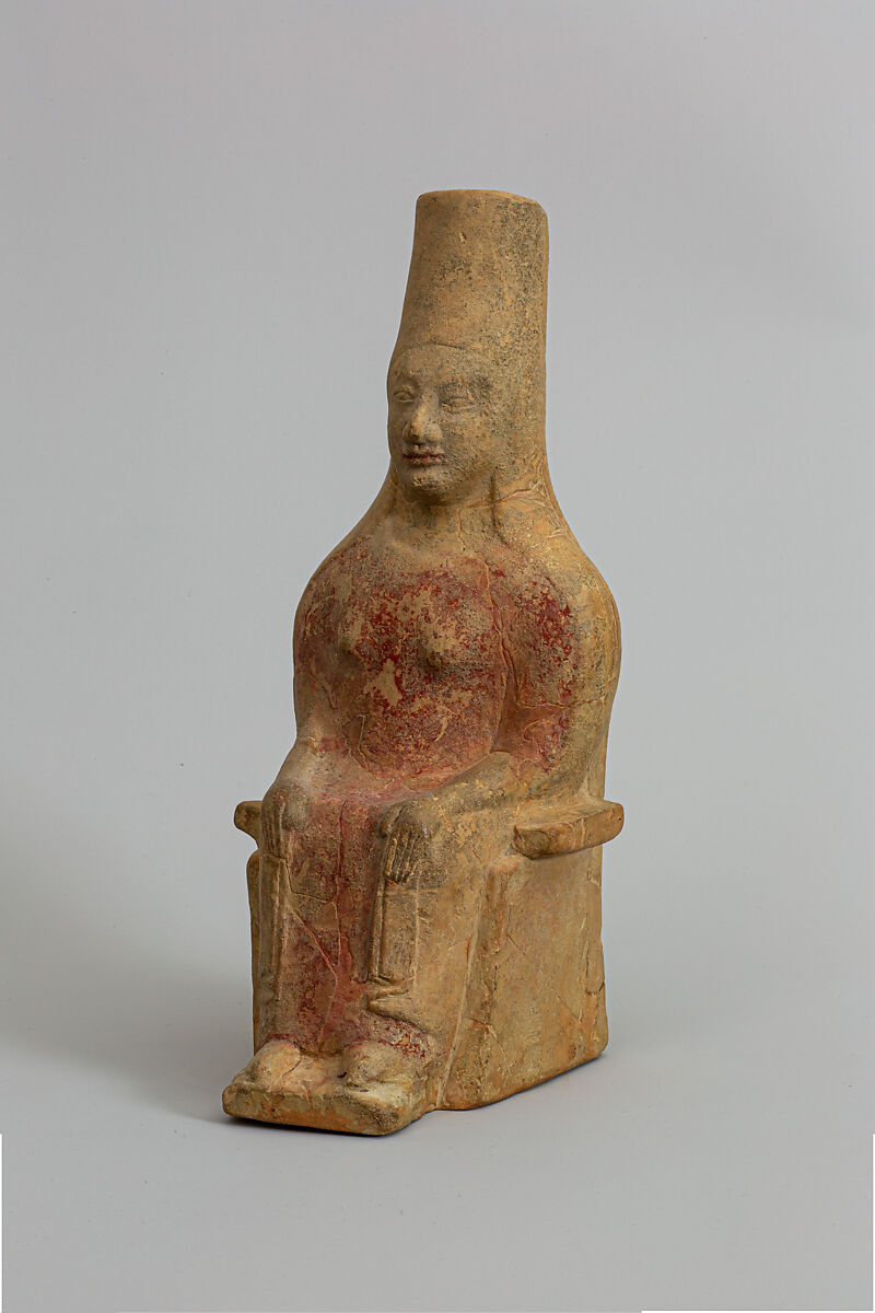 Terracotta statuette of a seated goddess, Terracotta, Greek, Sicilian