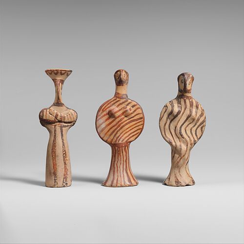 3 Terracotta female figures, Helladic, Mycenaean, Late Helladic IIIA