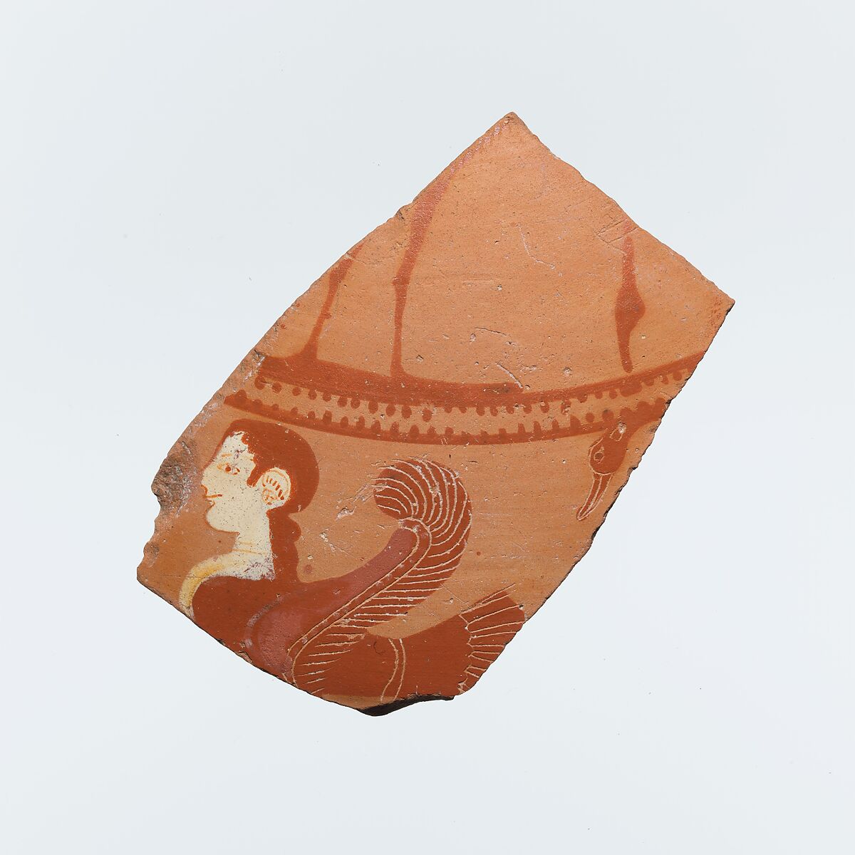 Fragment of a terracotta lid, Attributed to the Urla Group, Terracotta, East Greek, Clazomenian 