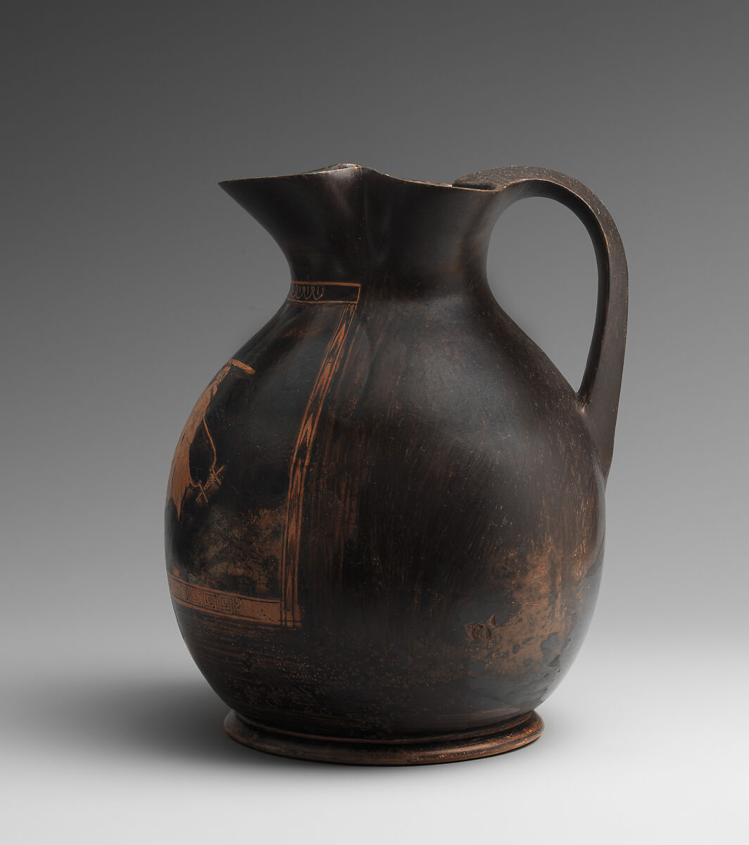 Terracotta oinochoe: chous (jug), Terracotta, Greek, Attic