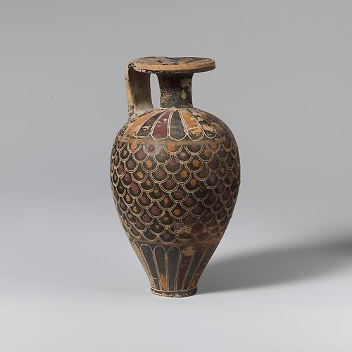 Terracotta pointed aryballos (oil flask)
