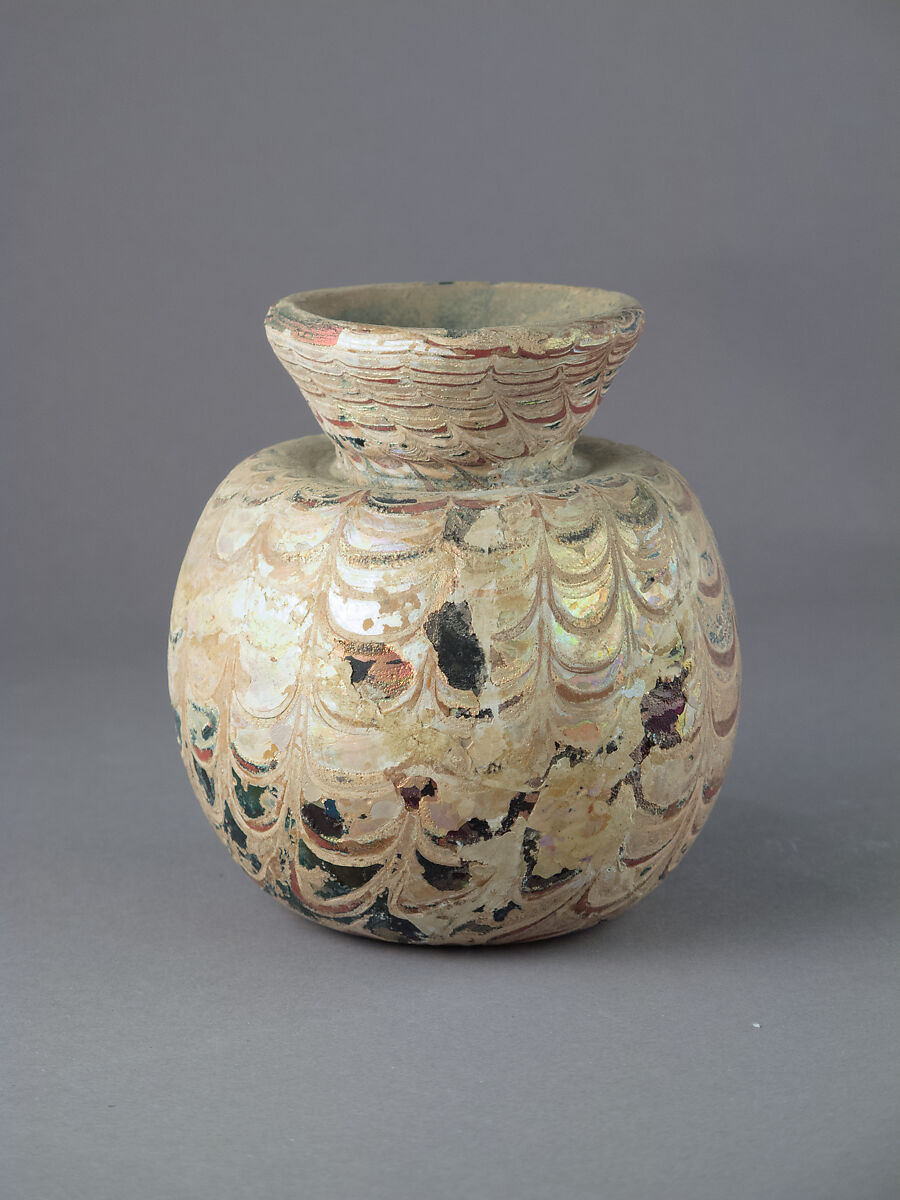 Glass jar with marvered trails, Glass, Roman, Syro-Palestinian 