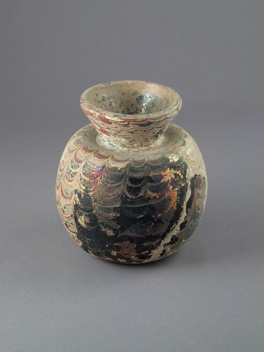 Glass jar with marvered trails, Glass, Roman, Syro-Palestinian