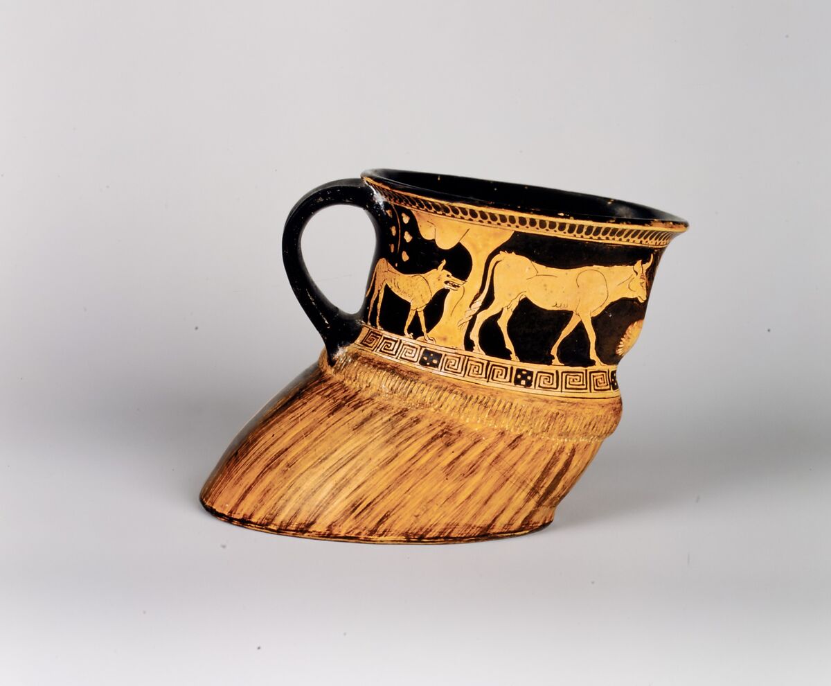 Terracotta cup: cow's hoof, Attributed to a painter recalling the Brygos Painter, Terracotta, Greek, Attic
