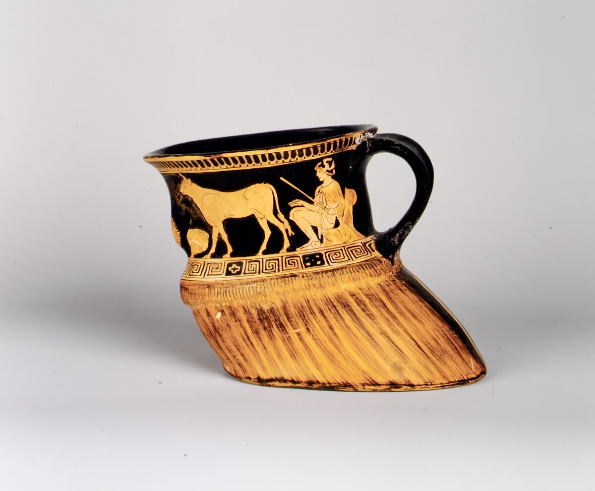 Terracotta cup: cow's hoof, Attributed to a painter recalling the Brygos Painter, Terracotta, Greek, Attic