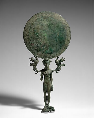 Bronze mirror with a support in the form of a nude girl