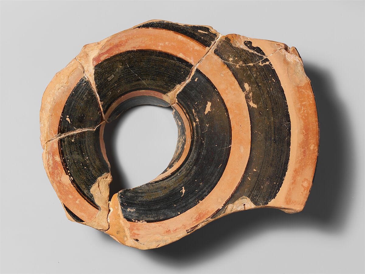 Fragmentary terracotta loutrophoros (ceremonial vase for water), Attributed to a painter of the Group of Polygnotos, Terracotta, Greek, Attic