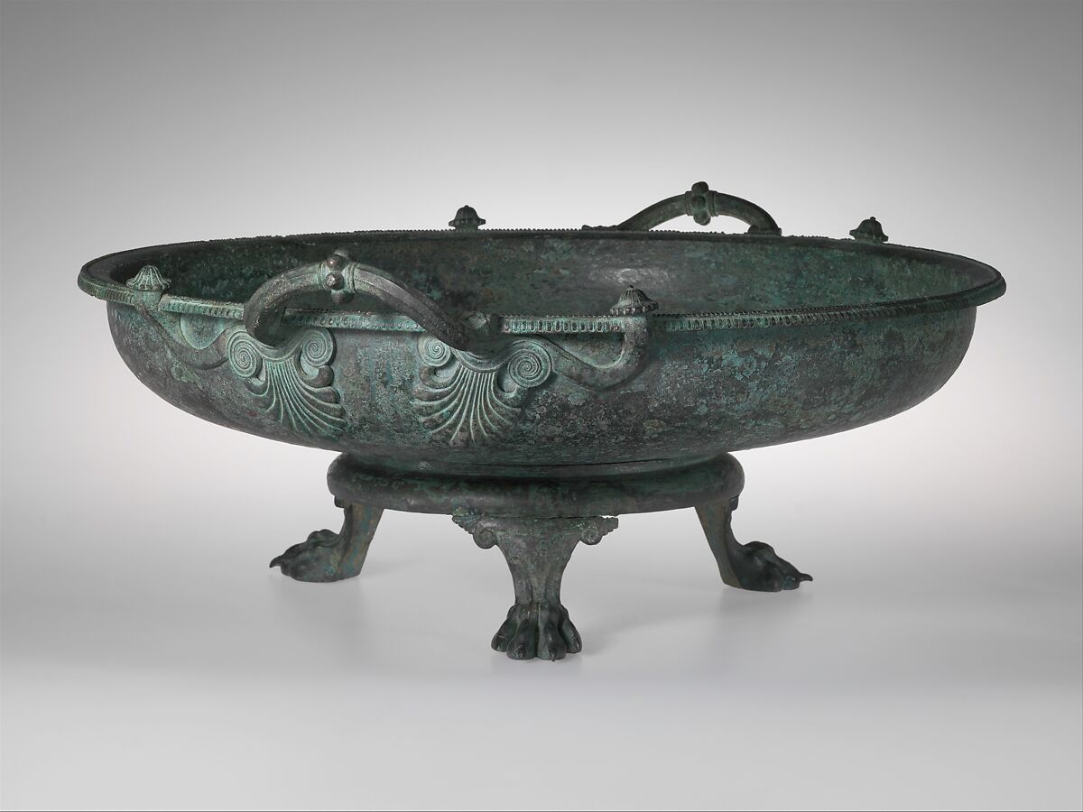 Bronze footbath with its stand, Bronze, Greek 