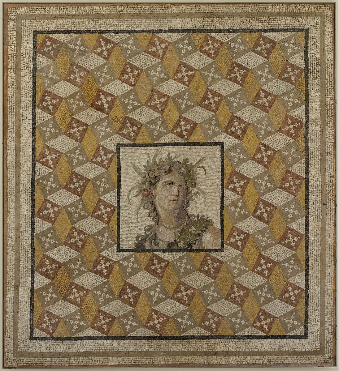 Mosaic flooring panel, Stone square tiles, tile, and glass (variable texture), Roman 