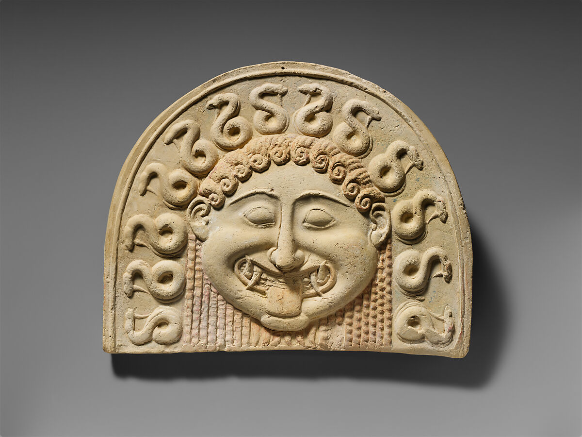 Terracotta painted gorgoneion antefix (roof tile)