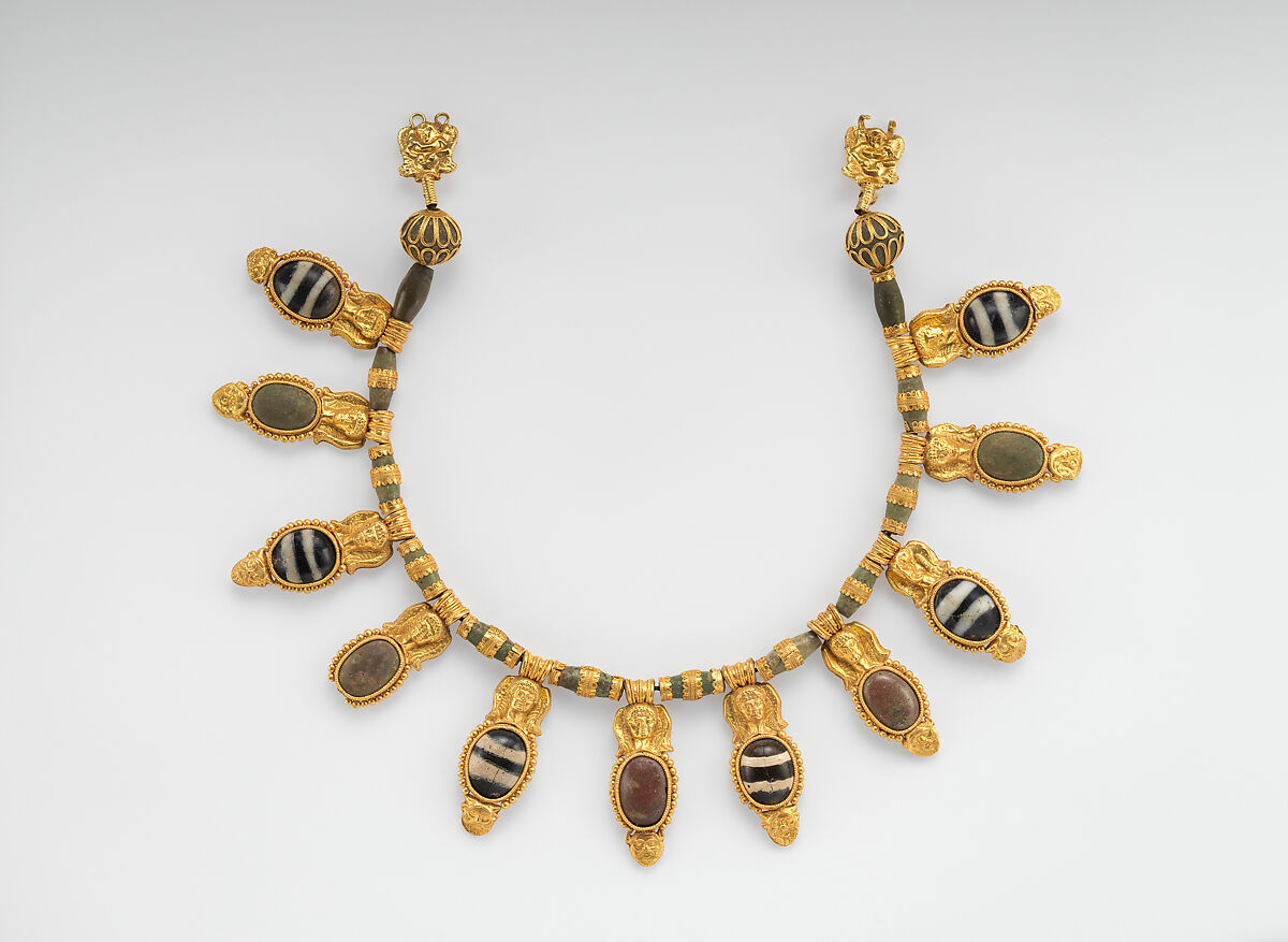 Gold and glass necklace, Gold, glass, Etruscan 