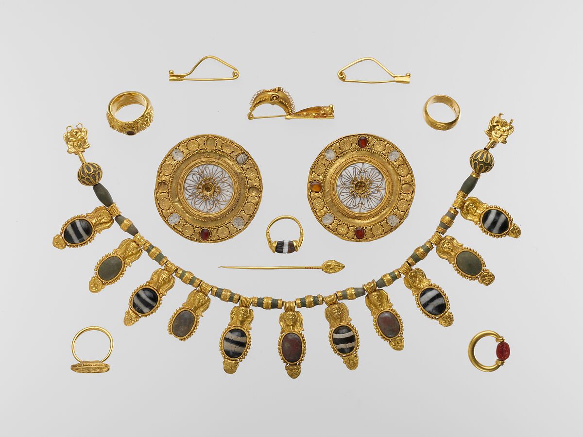 Gold and glass necklace, Gold, glass, Etruscan