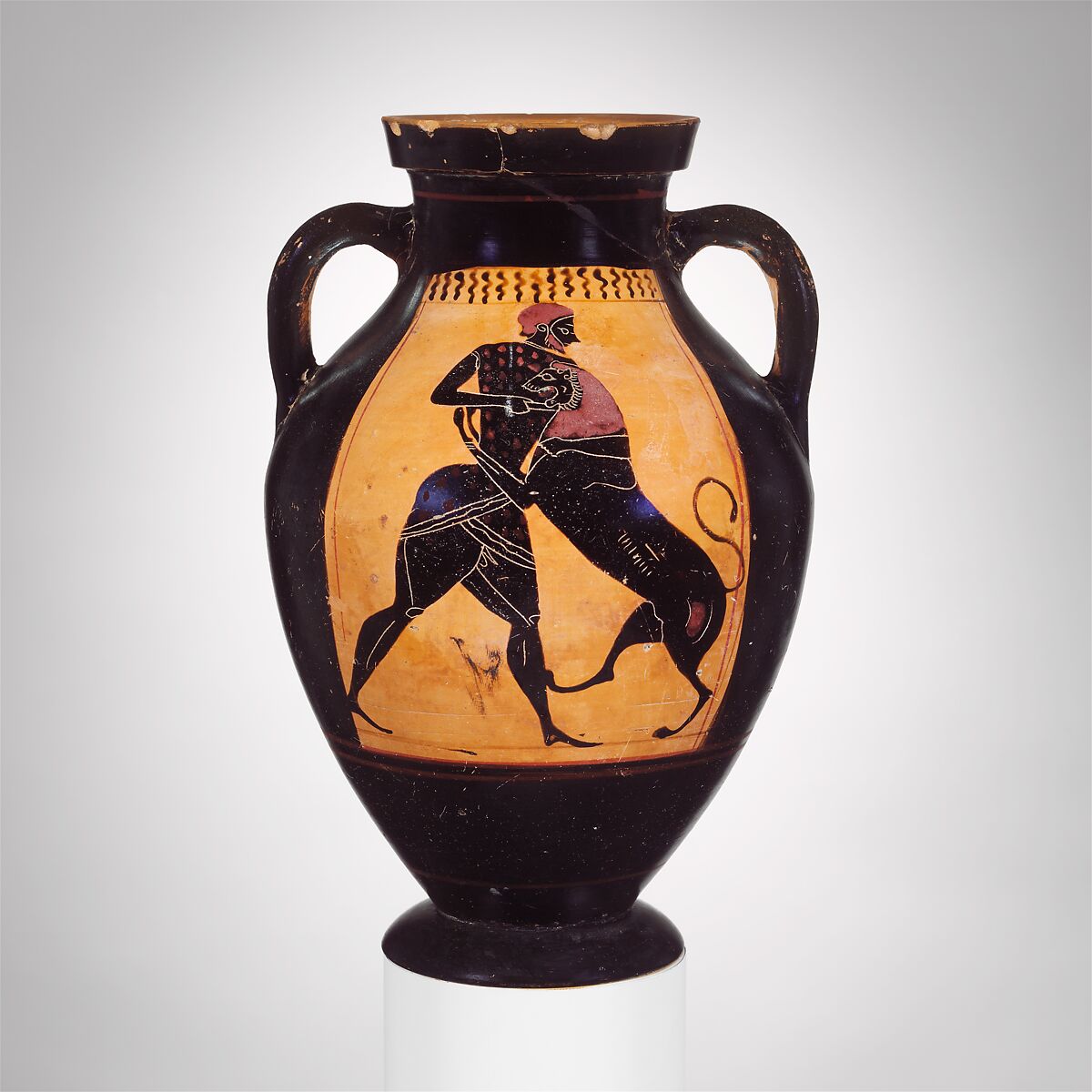 Terracotta amphora (jar), Attributed to the Group of Brussels R 243, Terracotta, Greek, Attic