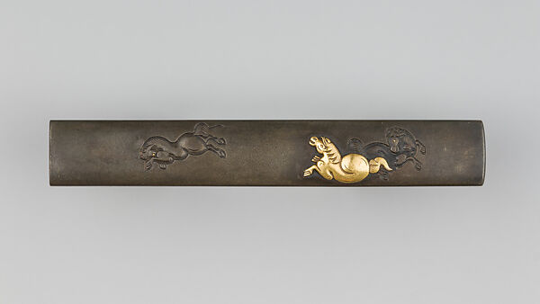 Knife Handle (Kozuka), Copper-silver alloy (shibuichi), gold, Japanese 