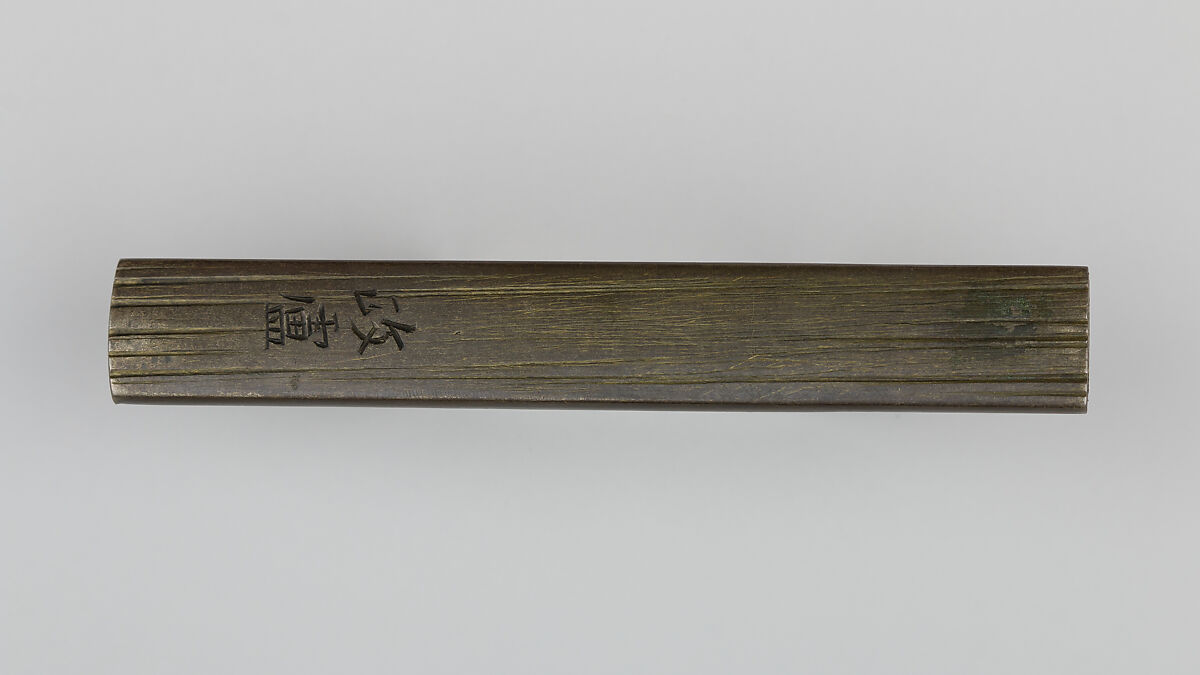Knife Handle (Kozuka), Inscribed by Iwama Masayoshi (Japanese, 1764–1837), Copper-silver alloy (shibuichi), copper-gold alloy (shakudō), gold, silver, copper, Japanese