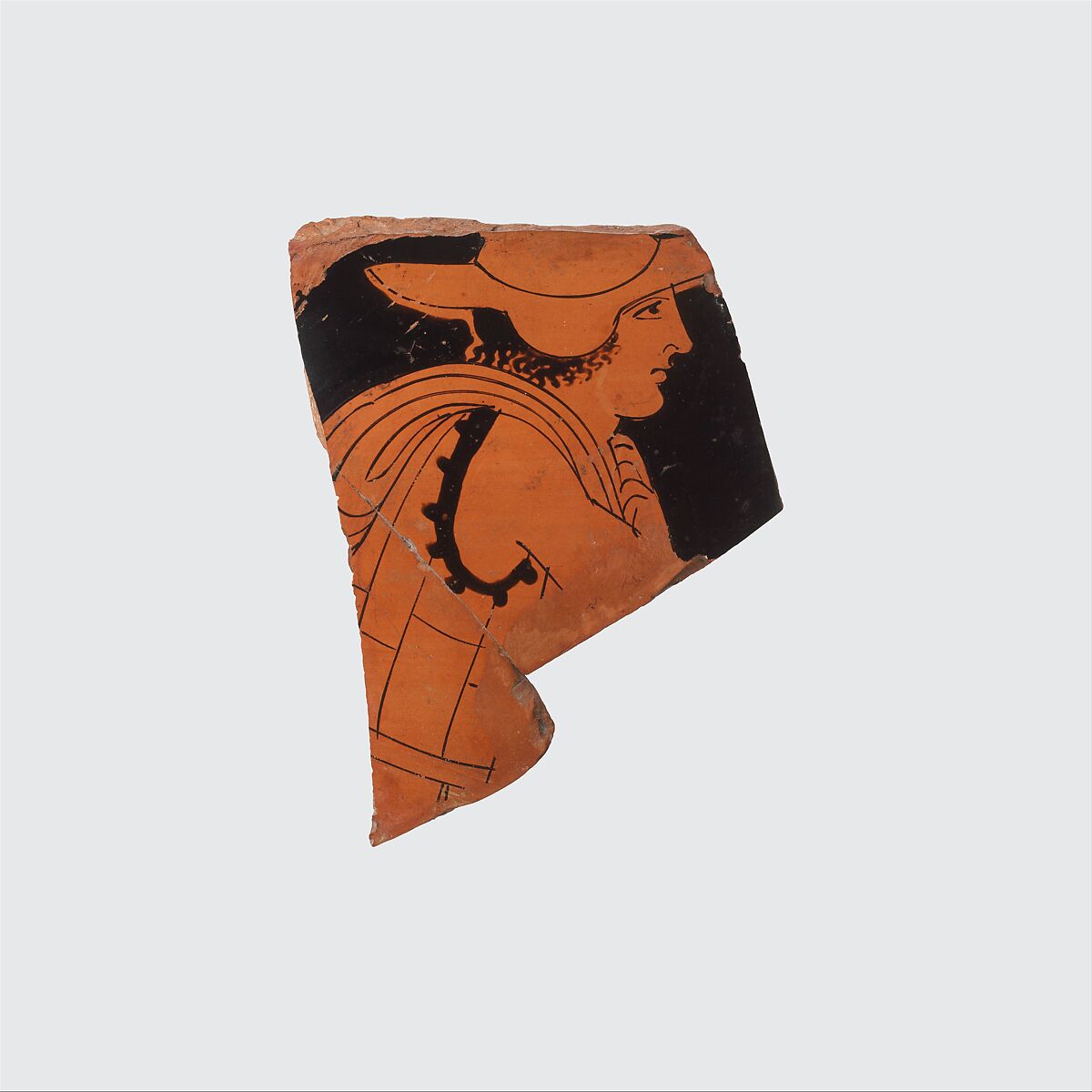 Fragment of a terracotta column-krater (bowl for mxing wine and water), Attributed to the Niobid Painter, Terracotta, Greek, Attic 