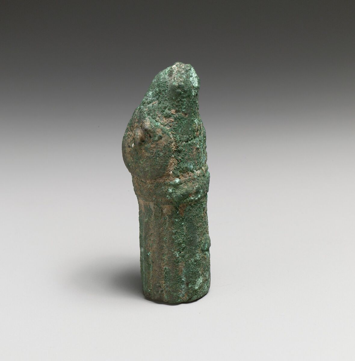 Part of a bronze handle with ram’s head finial, Bronze, Roman 