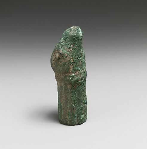 Part of a bronze handle with ram’s head finial