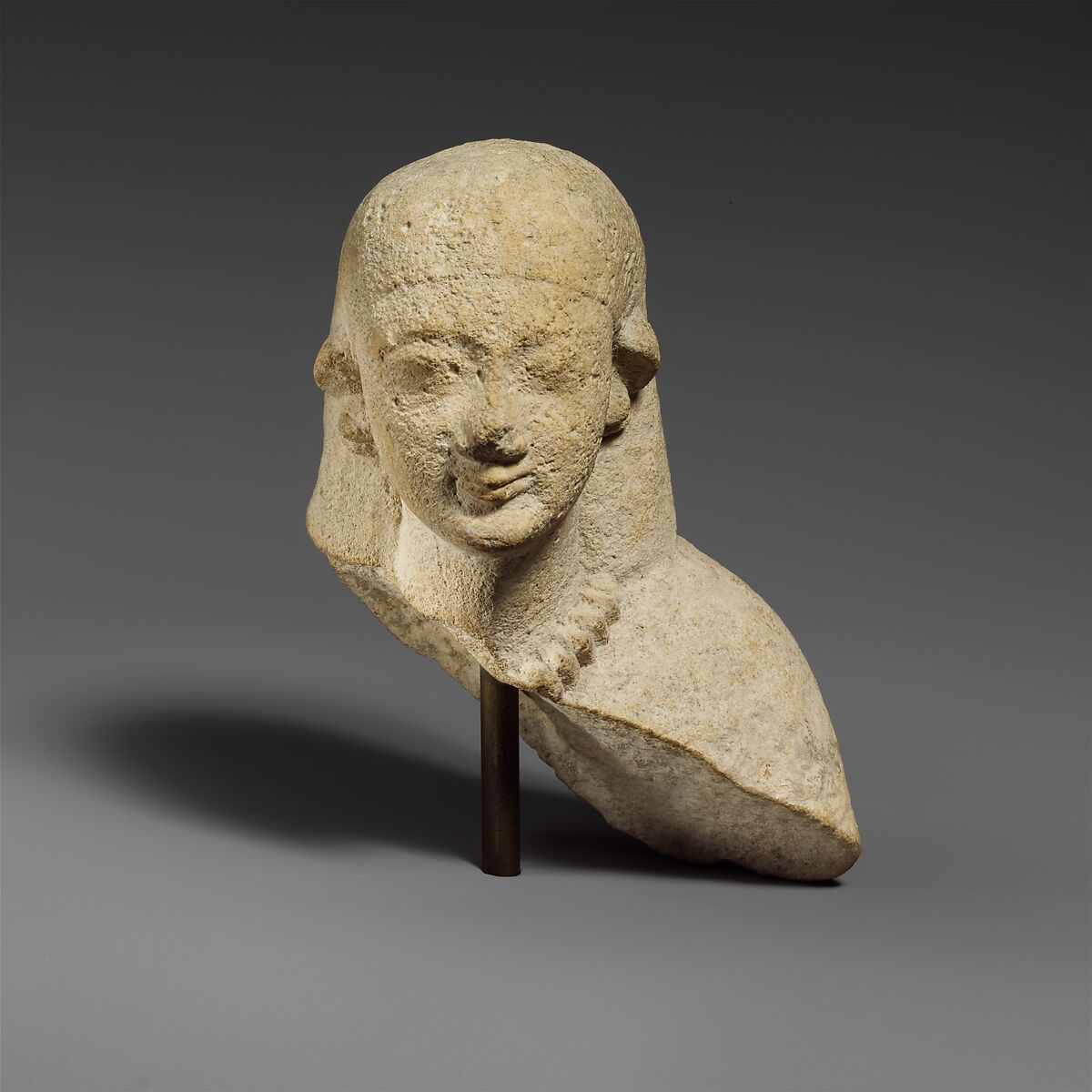Upper part of a female limestone votary, Limestone, Cypriot 