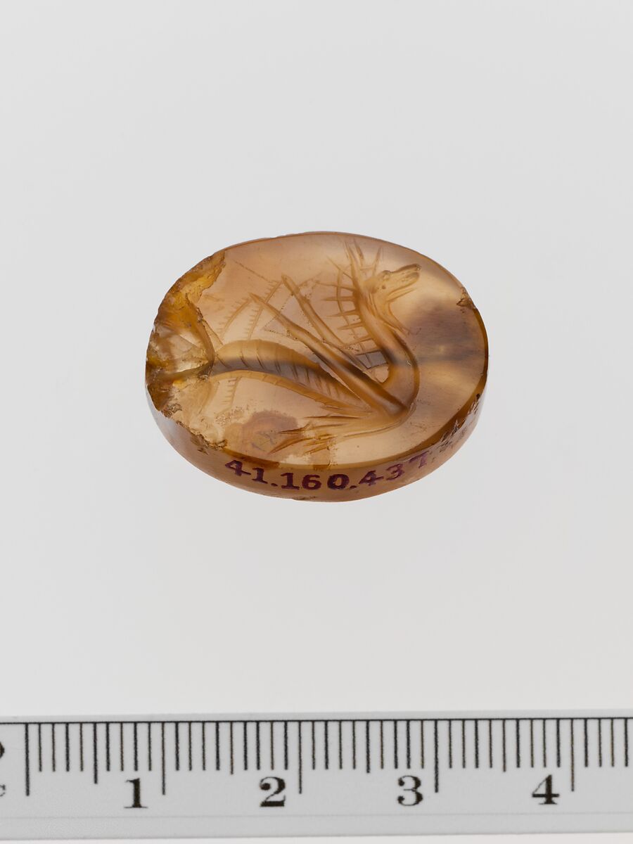 Chalcedony scaraboid seal, Chalcedony, Greek 