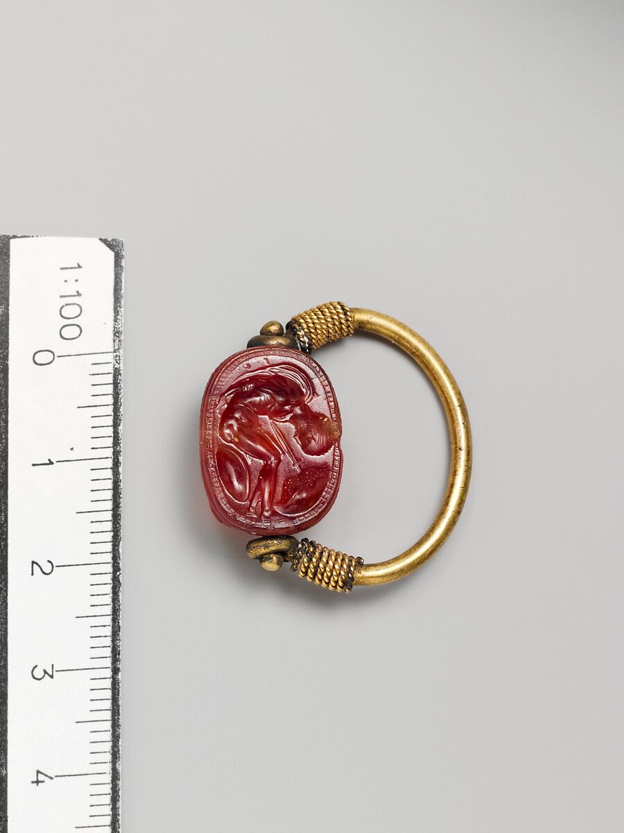 Carnelian scarab, Carnelian, gold, Etruscan 