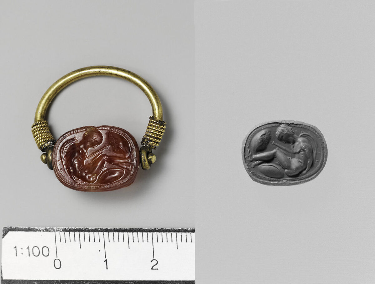 Carnelian scarab, Carnelian, gold, Etruscan