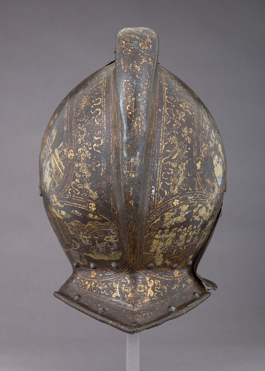 Burgonet, Steel, gold, silver, textile, Italian, Milan