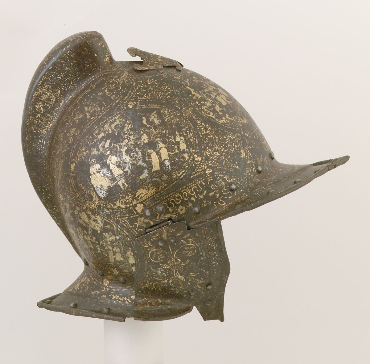 Burgonet, Steel, gold, silver, textile, Italian, Milan