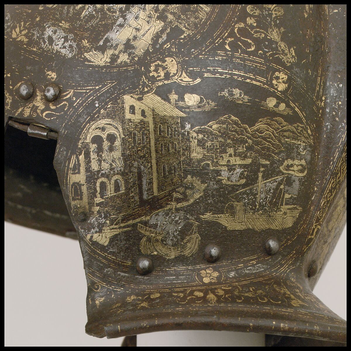 Burgonet, Steel, gold, silver, textile, Italian, Milan