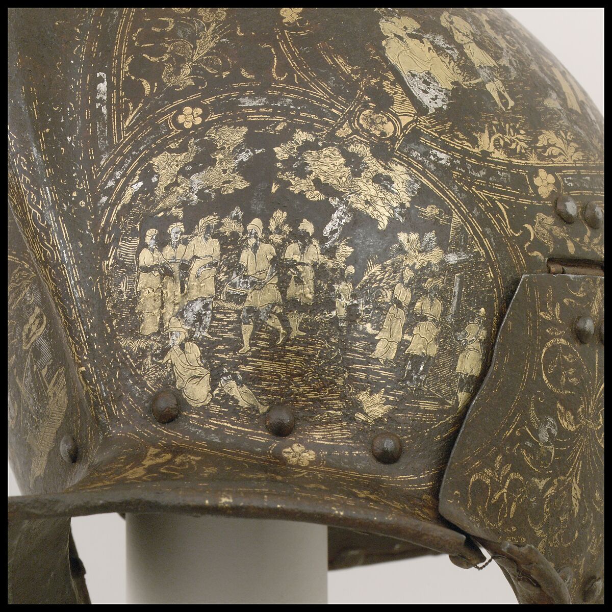 Burgonet, Steel, gold, silver, textile, Italian, Milan