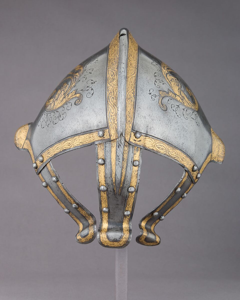 Reinforce for a Helmet (Gupfe), Steel, gold, German, probably Augsburg