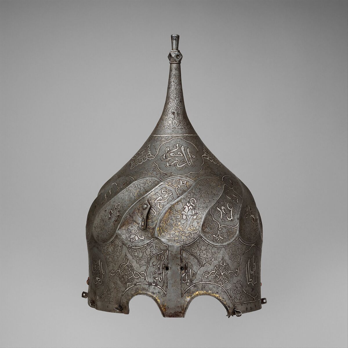 Turban Helmet, Steel, gold, silver, Iranian