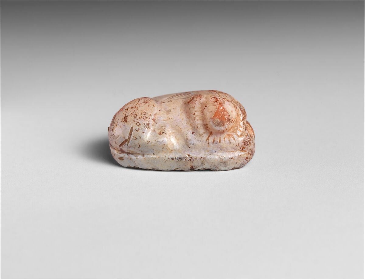 Carnelian scaraboid with back in form of lion, Carnelian, Greek 