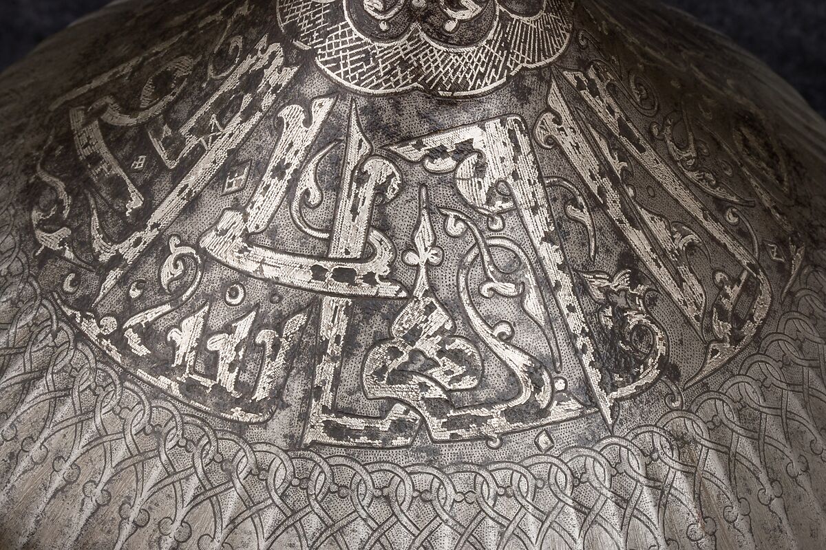 Helmet, Steel, iron, silver, copper alloy, Turkey, possibly Istanbul, in the style of Turkman armor