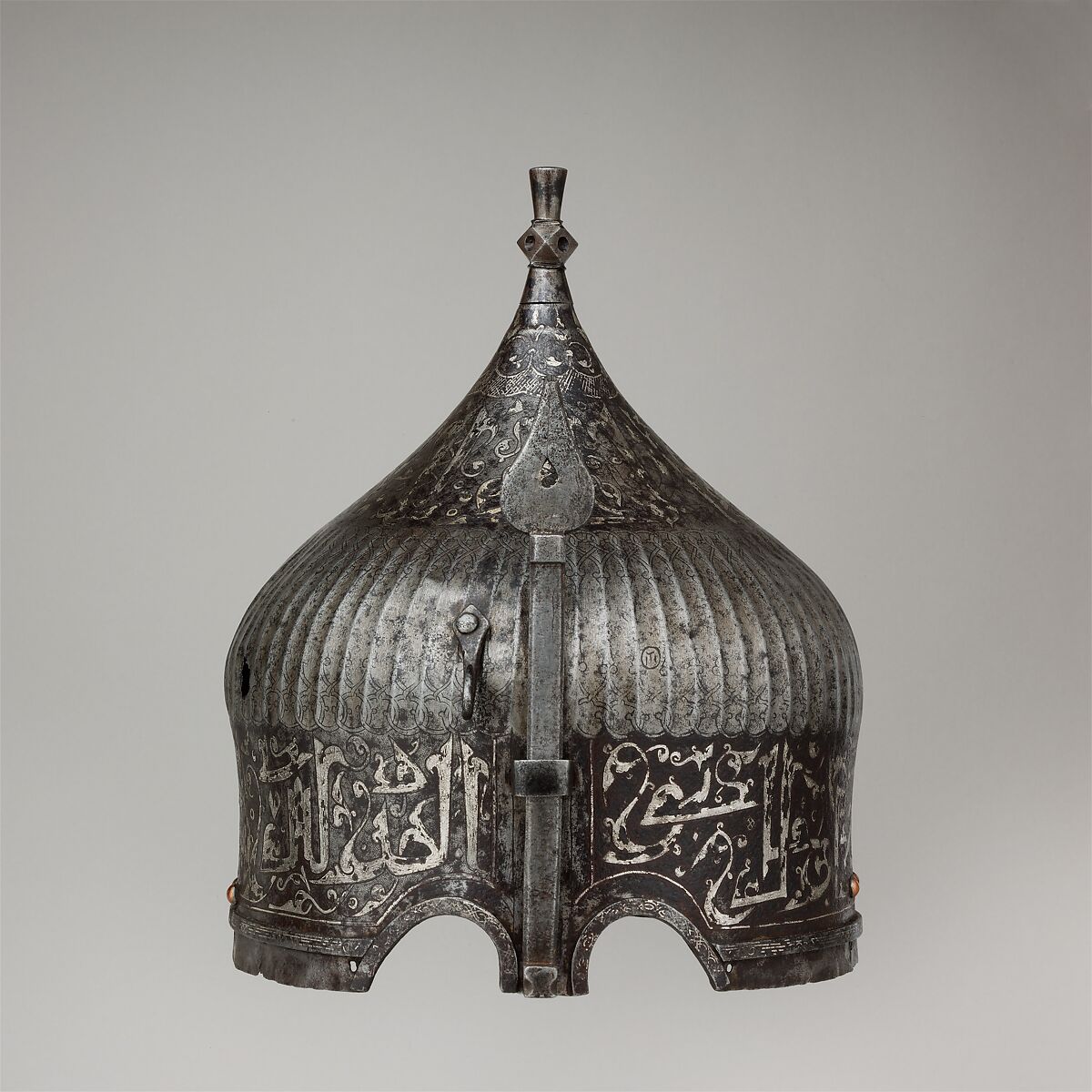 Helmet, Steel, iron, silver, copper alloy, Turkey, possibly Istanbul, in the style of Turkman armor