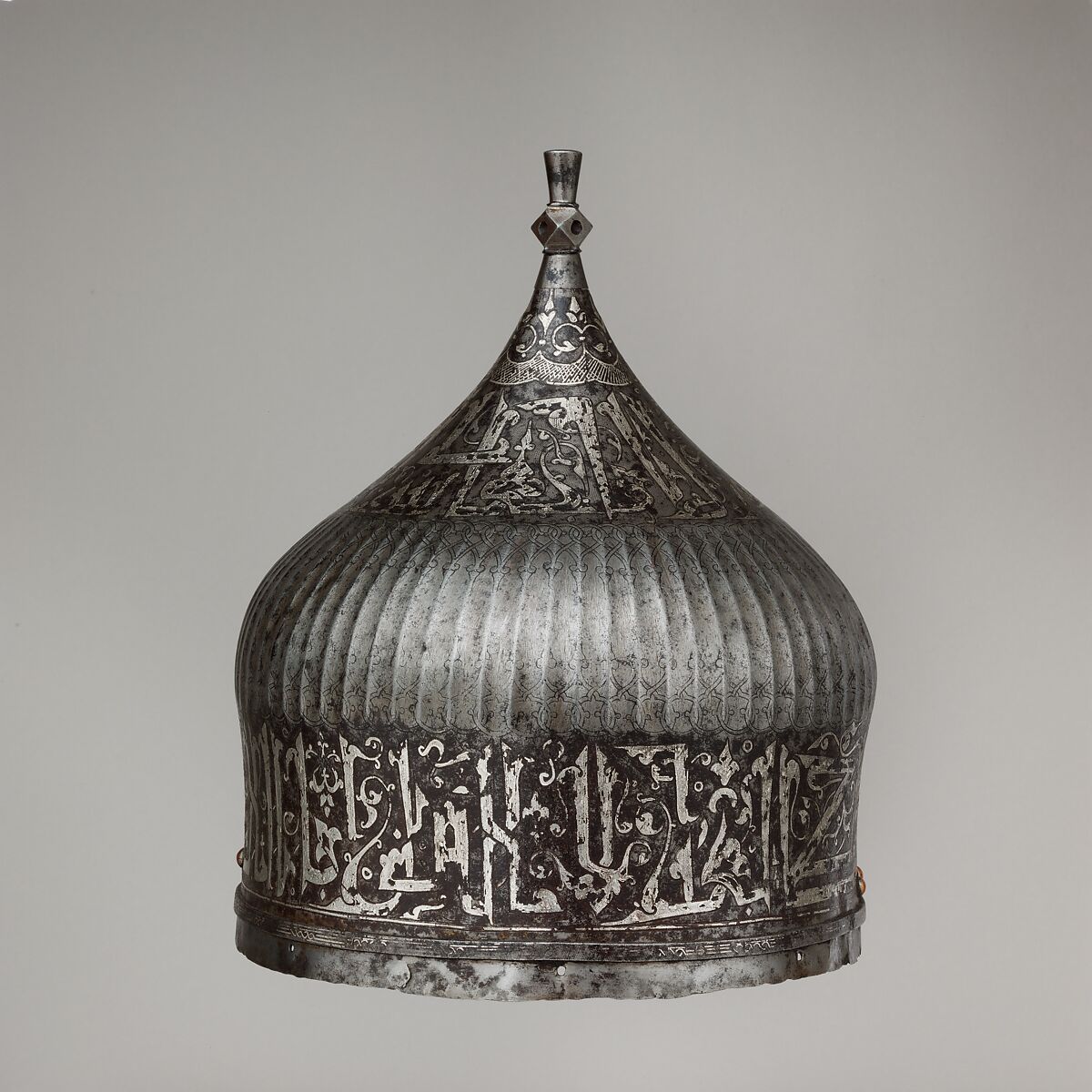 Helmet, Steel, iron, silver, copper alloy, Turkey, possibly Istanbul, in the style of Turkman armor