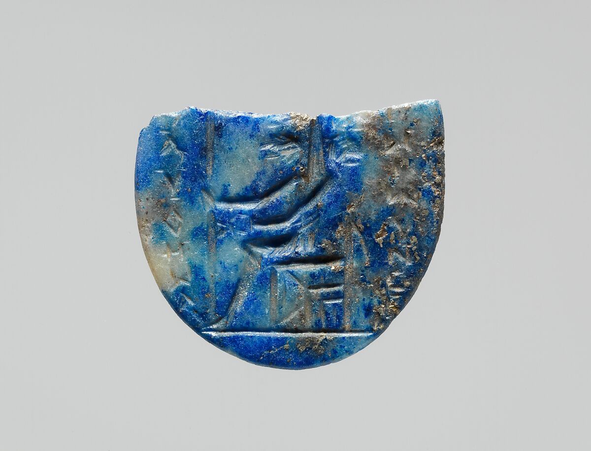 Lapis lazuli intaglio: Seated deity, Lapis lazuli, Roman 