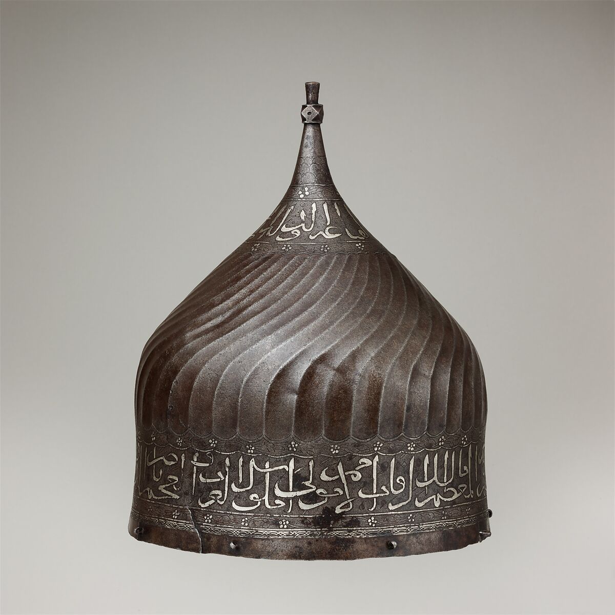 Turban Helmet, Steel, gold, silver, Iranian