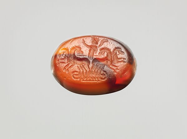 Carnelian intaglio: Sol in a quadriga (four-horse chariot)