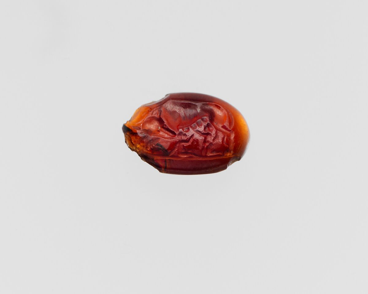 Garnet intaglio: Romulus, Remus, and the She-Wolf, Garnet, Roman 