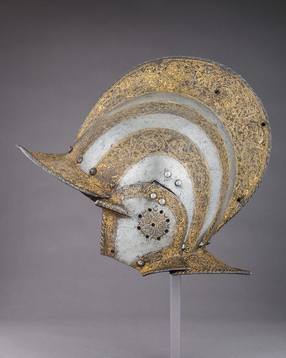 Burgonet, Steel, gold, Italian, probably Milan