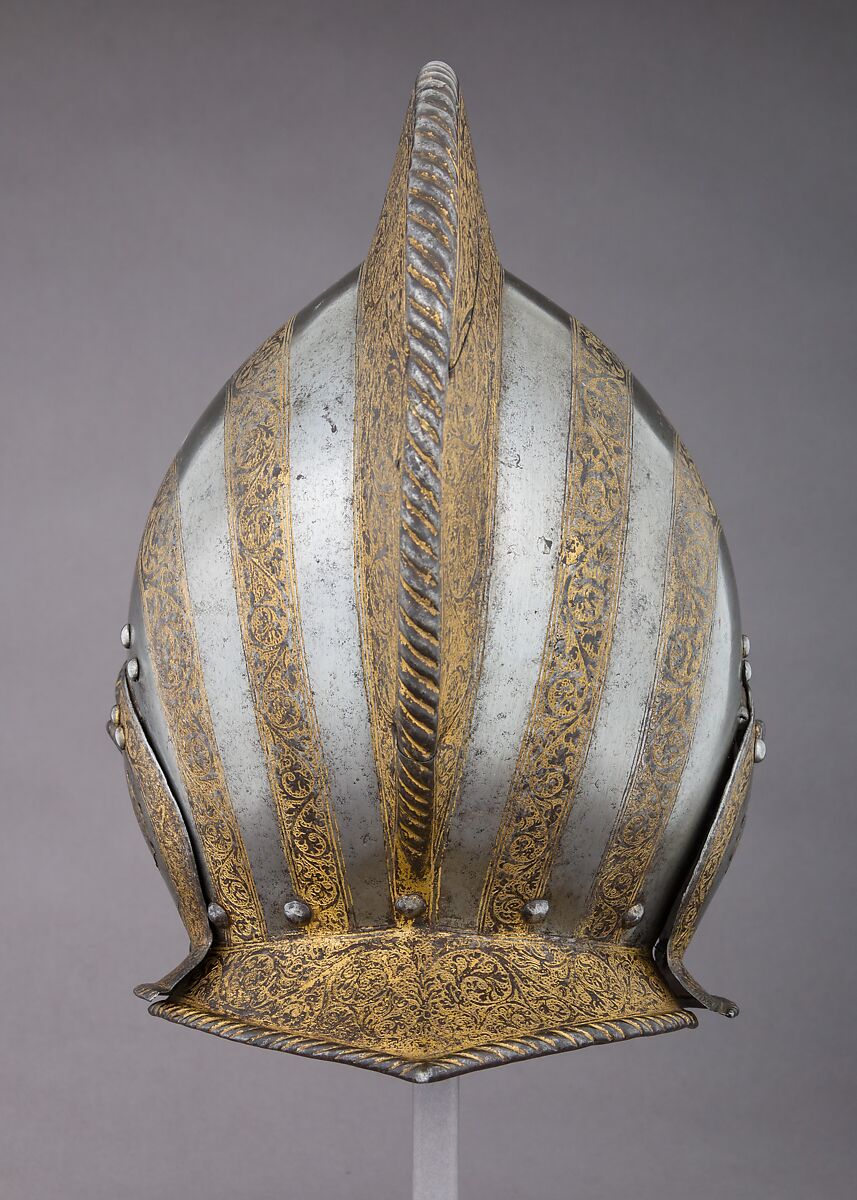 Burgonet, Steel, gold, Italian, probably Milan