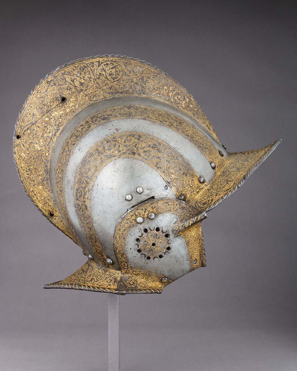 Burgonet, Steel, gold, Italian, probably Milan