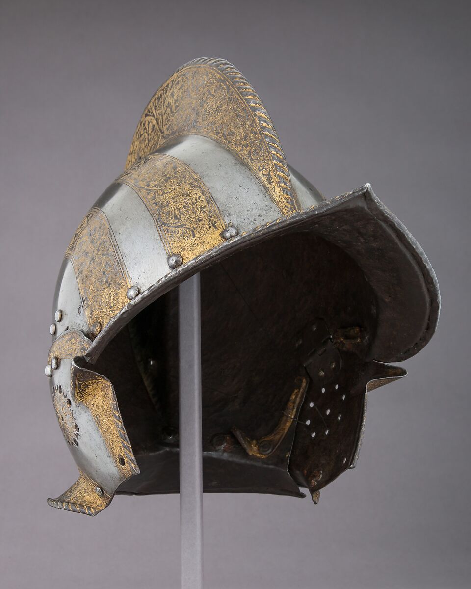 Burgonet, Steel, gold, Italian, probably Milan