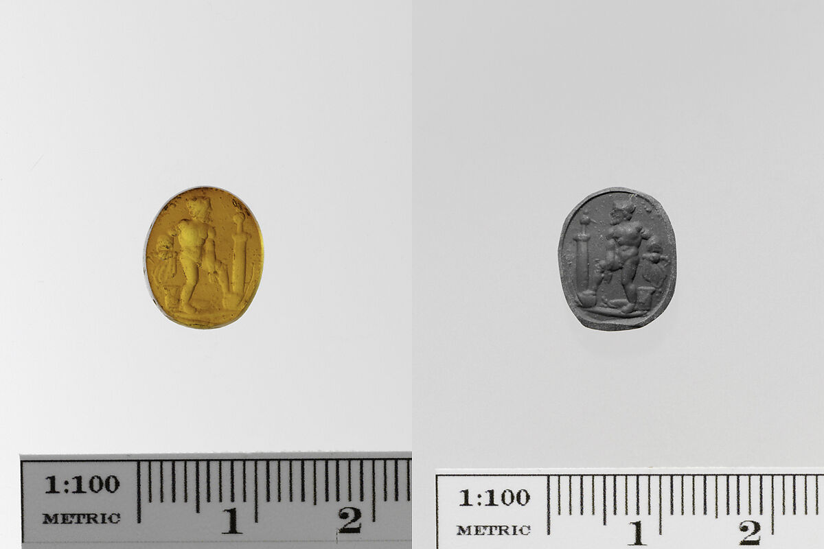 Glass ring stone, Glass, brown, Roman