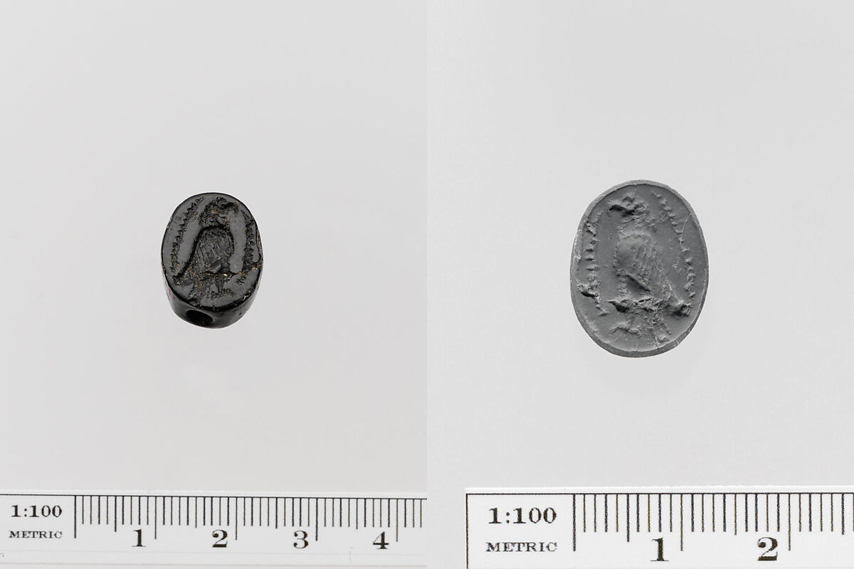 Black jasper scaraboid seal, Jasper, black, Greek