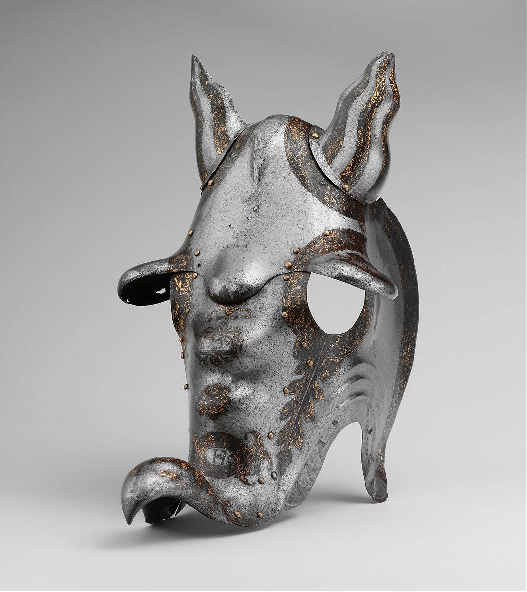 Shaffron (Horse's Head Defense) of Henry II of France, When Dauphin, Attributed to Romain des Ursins (Italian, Milan, recorded in Lyon 1493–95), Steel, gold, brass, Franco-Italian 