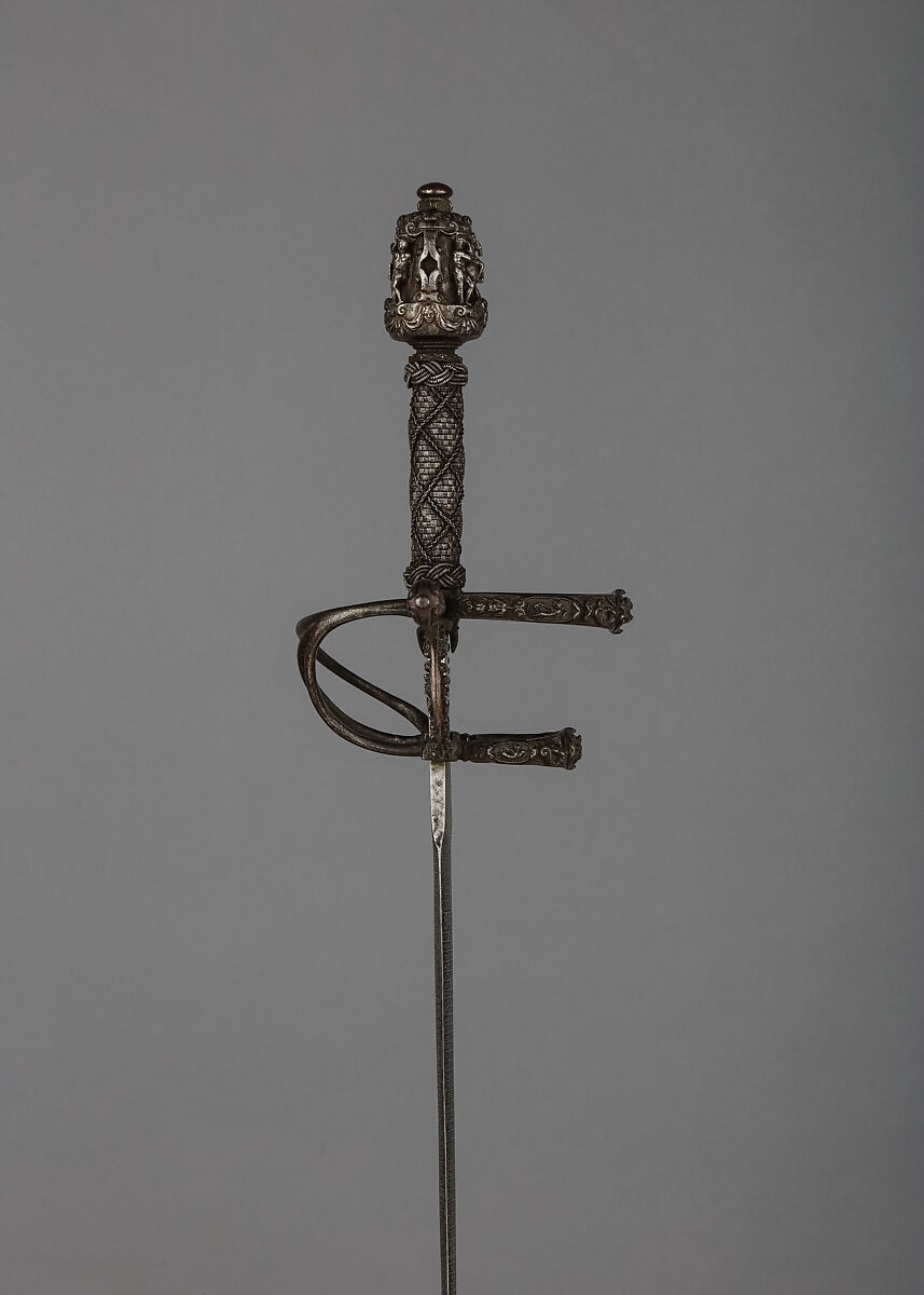 Sword with Calendar Blade, Steel, wood, iron, hilt, Italian; blade, German